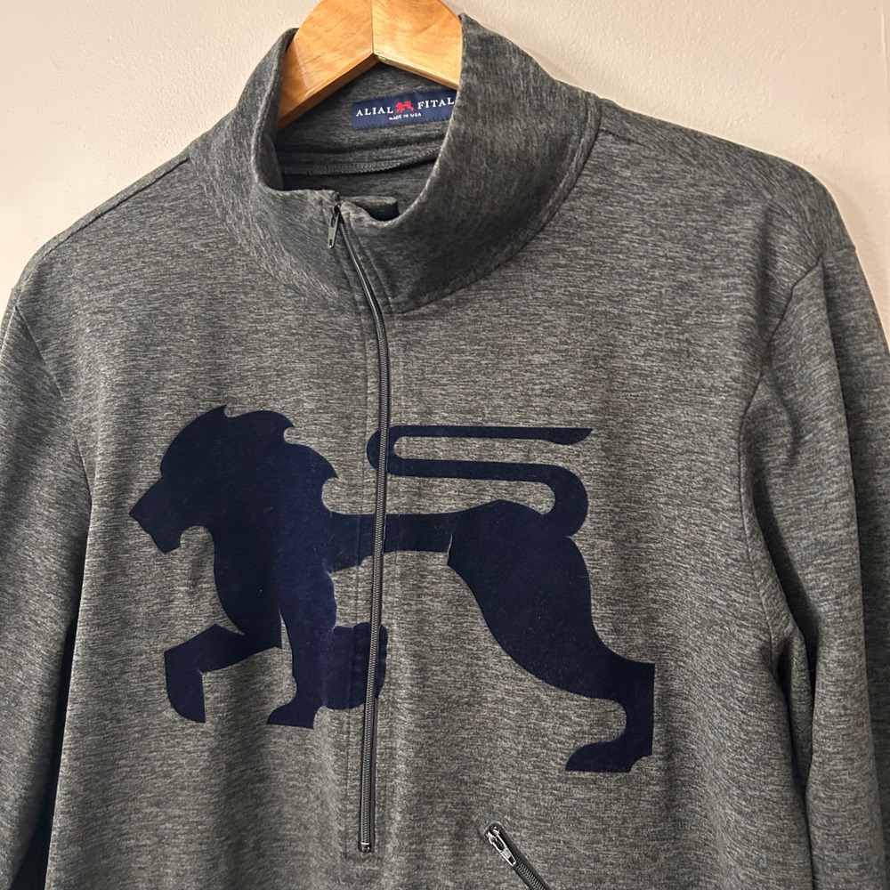 Alial Fital Jacket Mens Large Gray 1/2 Zip Pullover Long Sleeve Lion Made in USA